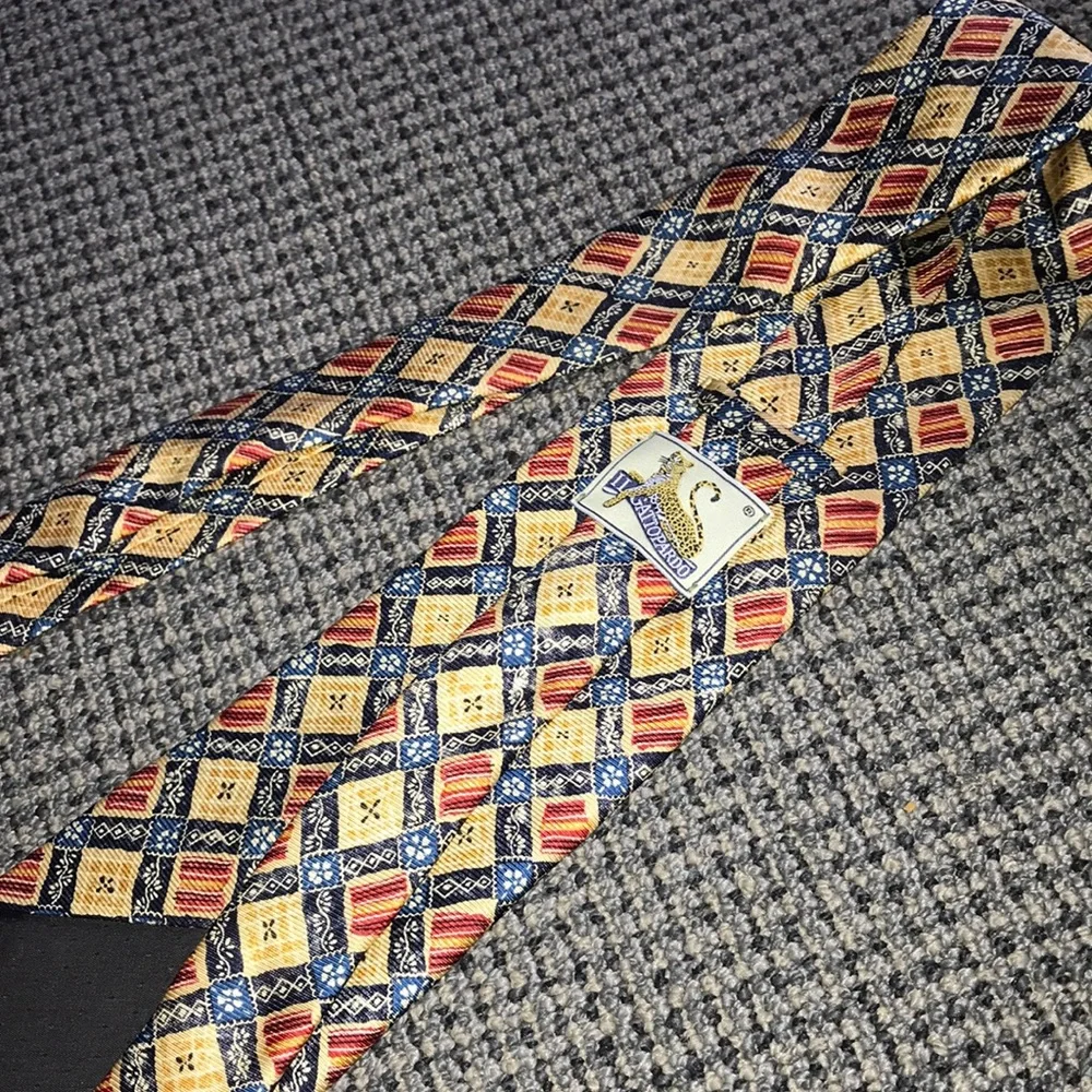 Men's‎ Geometric Silk Tie in Yellow, Blue & Red